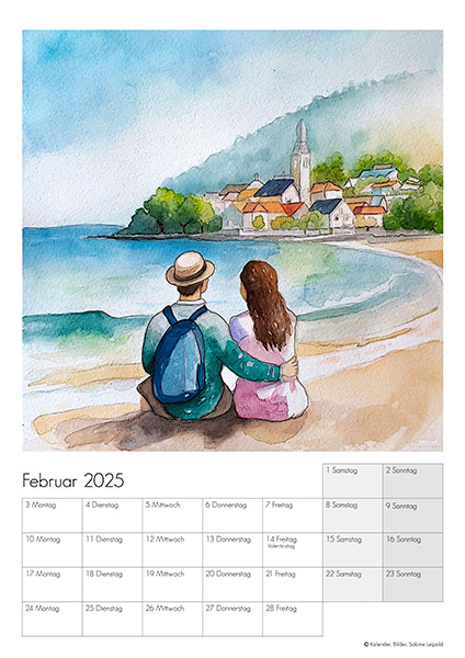 Kunstkalender 2025, Sabine Leipold, Bilder in Aquarell