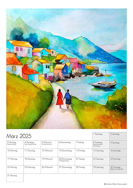 Kunstkalender 2025, Sabine Leipold, Bilder in Aquarell