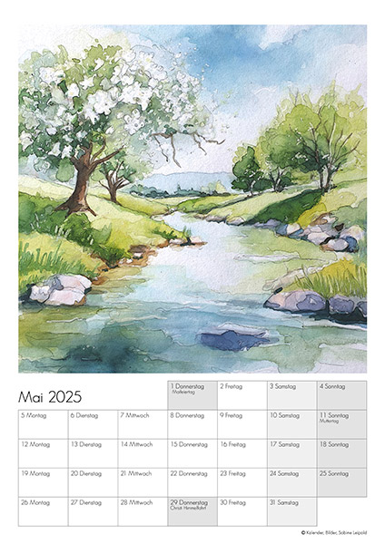 Kunstkalender 2025, Sabine Leipold, Bilder in Aquarell