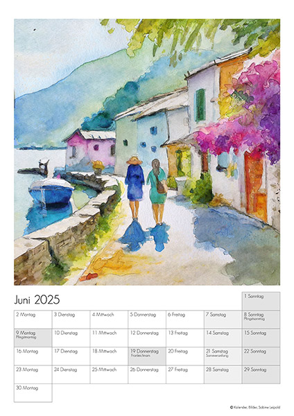 Kunstkalender 2025, Sabine Leipold, Bilder in Aquarell