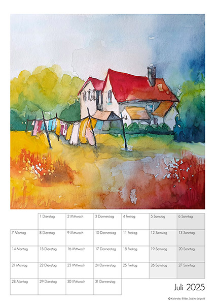 Kunstkalender 2025, Sabine Leipold, Bilder in Aquarell