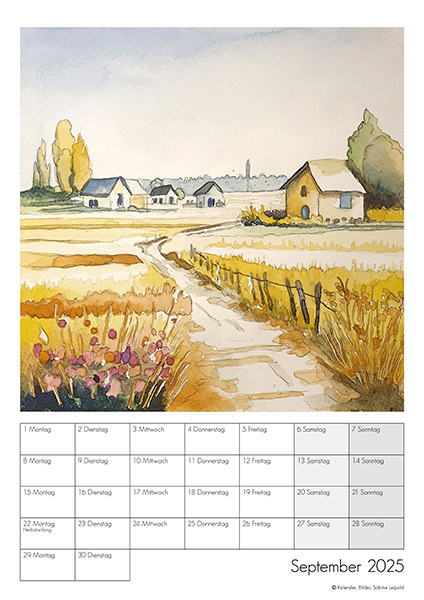 Kunstkalender 2025, Sabine Leipold, Bilder in Aquarell